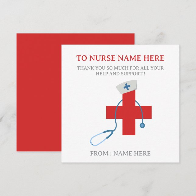 Modern  Nurse Thank You Card (Fram/baksida)
