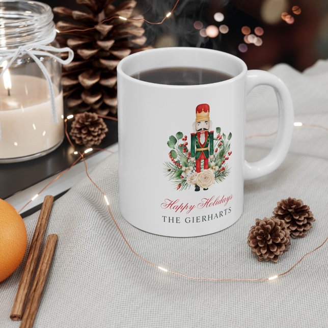 Modern Nutcracker Glad helg-jul Kaffemugg (Christmas Nutcracker Botanical Coffee Mug 11oz)