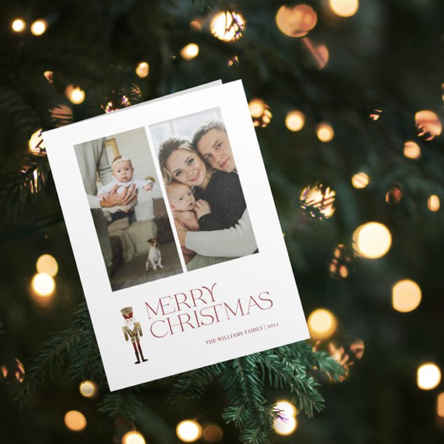 Modern Nutcracker God jul 2-familjfoto Kort (A Nutcracker Holiday! Wishing You a Merry Christmas in Modern Minimalist Style. 🎄🎭 [Your Photo Her)