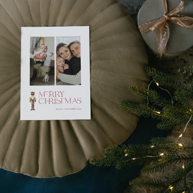 Modern Nutcracker God jul 2 Photo Helg Vykort (A Nutcracker Holiday! Wishing You a Merry Christmas in Modern Minimalist Style. 🎄🎭 [Your Photo Her)