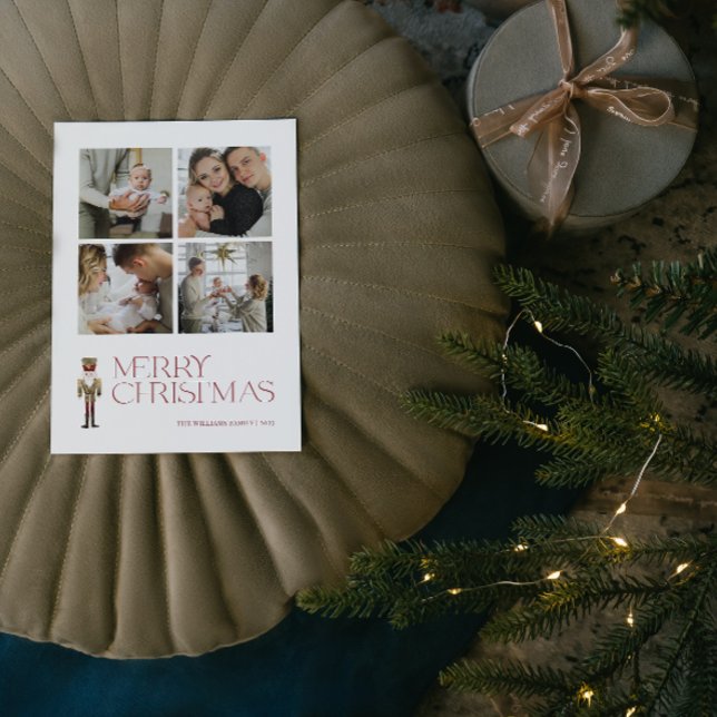 Modern Nutcracker God jul 4 Photo Helg Vykort (A Nutcracker Holiday! Wishing You a Merry Christmas in Modern Minimalist Style. 🎄🎭 [Your Photo Her)