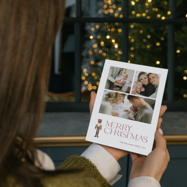 Modern Nutcracker Merry Typography 3 Photo Julkort (A Nutcracker Holiday! Wishing You a Merry Christmas in Modern Minimalist Style. 🎄🎭 )