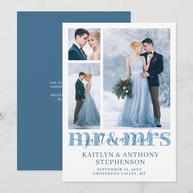 Modern Ny gifta, fru Anpassningsbar Färg Bröllop Meddelande (Fram/baksida)