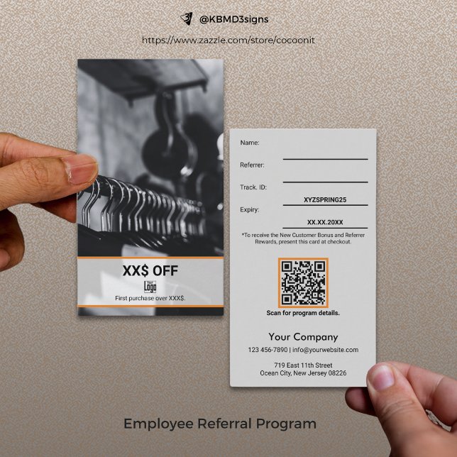 Modern ny kundrabatt, belönad anställd rabattkort (Modern New Customer Discount Employee Reward Referral Card, Gray, Black, Orange)