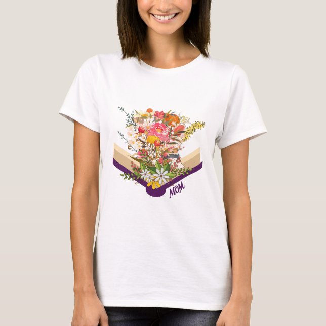 Modern ny mamma Flowers som växer från Bok monogra T Shirt (Framsida)