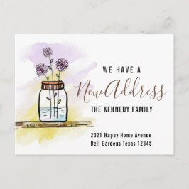 Modern Nyadress Vattenfärg Blommor Hem Flytt Meddelande Vykort