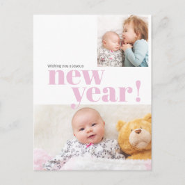 Modern Nyår Rosa Babyflicka Födelse Foto Vykort
