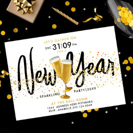 Modern Nyår Stilig Champagne Guld Konfetti Inbjudningar