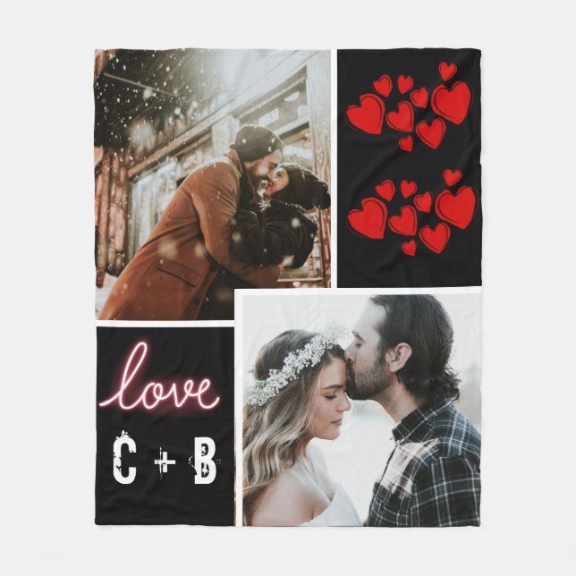 Modern nyare Kärlek-typografi och fotokollage Fleecefilt (Framsidan)