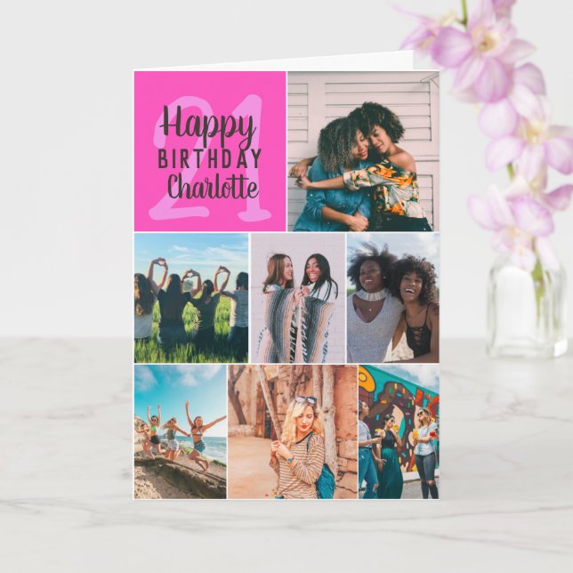 Modern nyare rosa-fotosamlingsladd 21 födelsedag kort (Orkide)