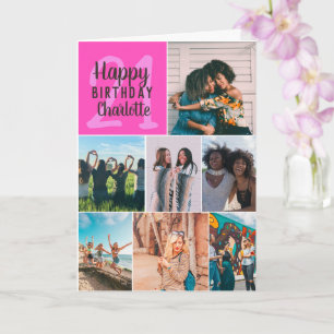 Modern nyare rosa-fotosamlingsladd 21 födelsedag kort