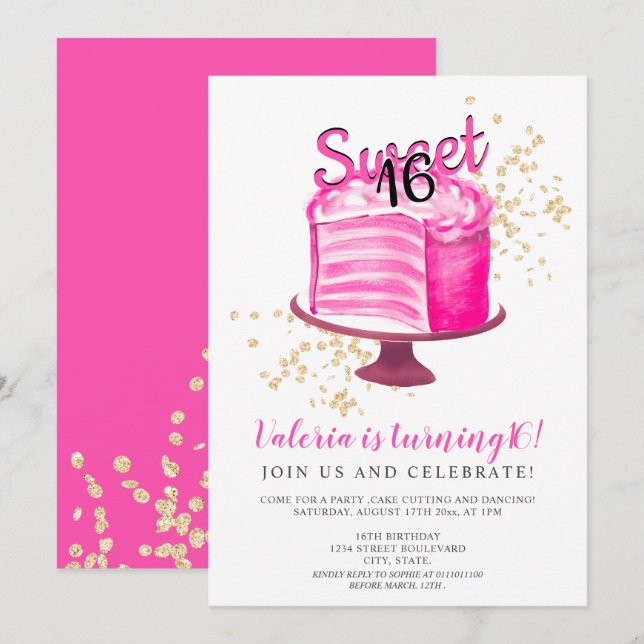 Modern, nyare rosa guld-kakor, med brytare 16 inbjudningar (Fram/baksida)