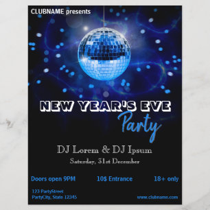 Modern Nyårsafton Blue Disco Boll Party Flyer