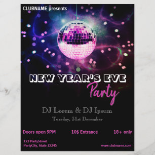 Modern Nyårsafton Disco Boll Party Flyer