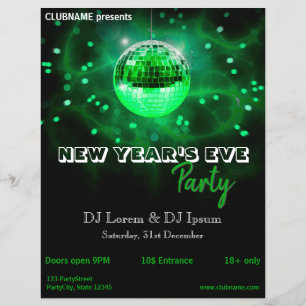 Modern Nyårsafton Grönt Disco Boll Party Flyer
