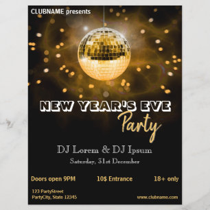Modern Nyårsafton Guld Diskoboll Party Flyer