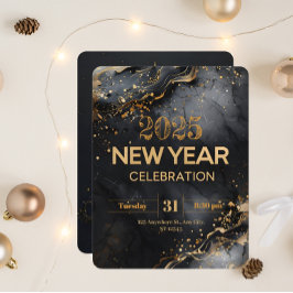 Modern nyårsafton med svart marmor och Guld Inbjudningar