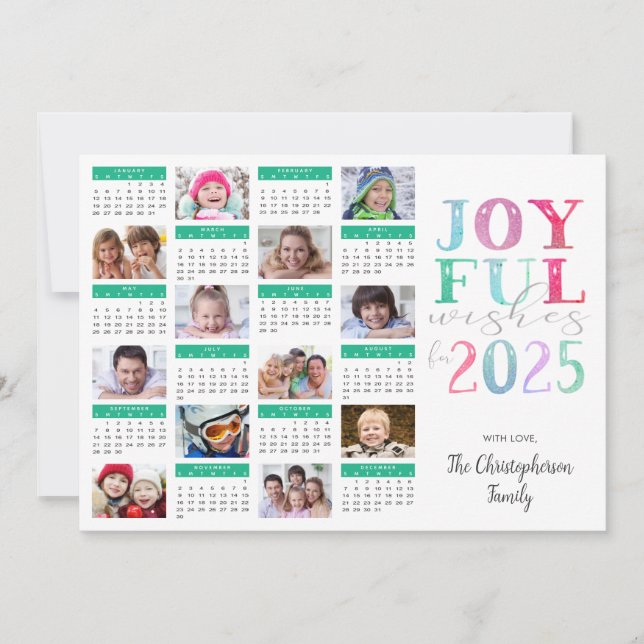 Modern Nyårsfoto Collage 2025 Kalender GLADLYSTEN Julkort (Framsida)