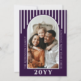 Modern nyårskostnad för fotokortmeddelande på baks julkort