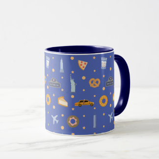 Modern NYC Icons & Landmarks Pattern Royal Blue  Mugg