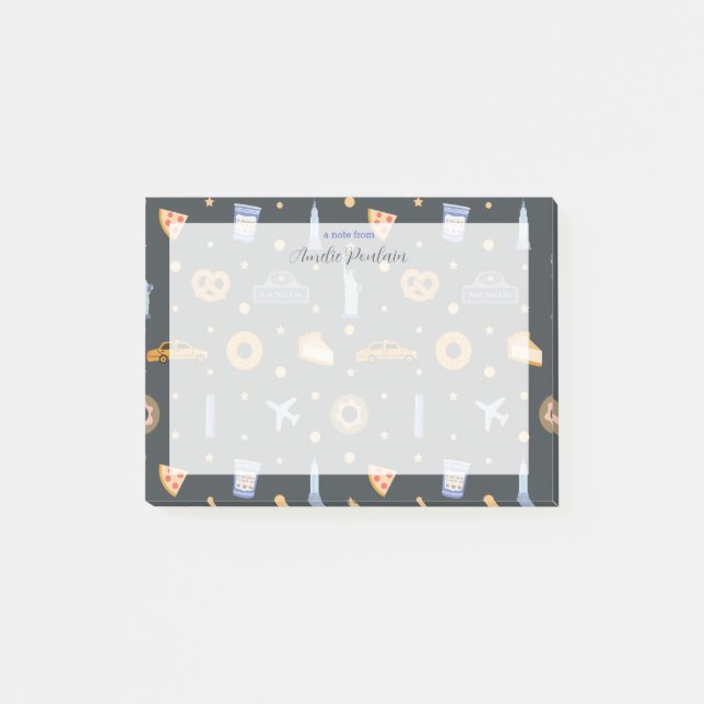 Modern NYC Mönster Mörk Grått Namn Post-it Block (Framsida)