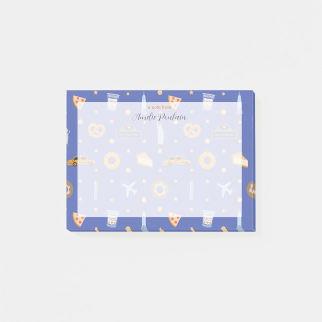 Modern NYC Mönster Royal Blue Namn Post-it Block (Framsida)
