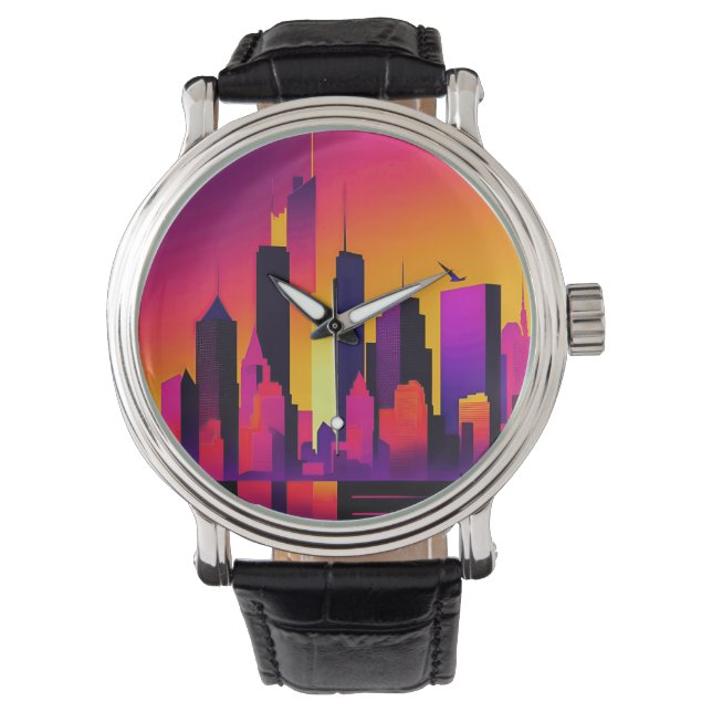 Modern NYC Skyline Graphic Armbandsur (Framsida)