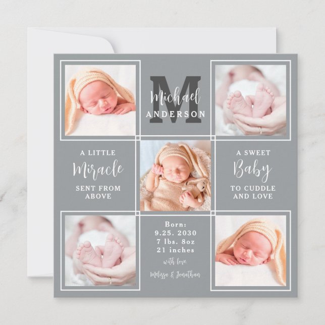 Modern nyfödd Baby Personlig 5 Fotofödelse Meddelande (Framsida)