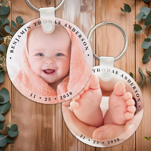 Modern nyfödd Baby Personlig - enkelt foto Nyckelring