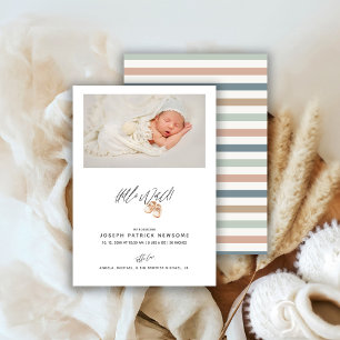 Modern nyfödd babyfoto Hello World Meddelande