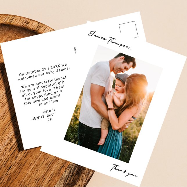 Modern Nyfödd bebis Hand-skriftlig fototext Tack Vykort (Skapare uppladdad)