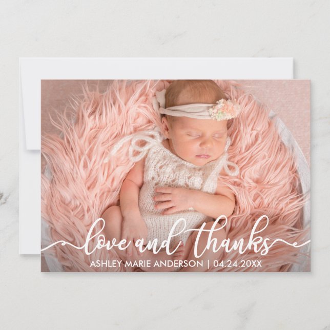 Modern Nyfödd bebis Kärlek och tack för fotoport W Meddelande (Framsida)