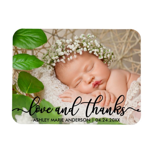 Modern Nyfödd bebis Kärlek och tack Photo Magnet (Horisontell)
