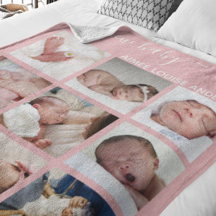 Modern Nyfödd bebis   Photo Collage Gift Fleecefilt