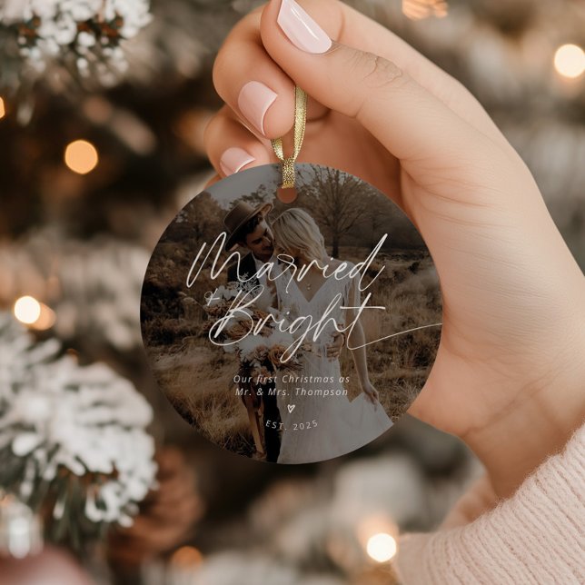 Modern nygift, gift första julfoto julgransprydnad keramik (Skapare uppladdad)