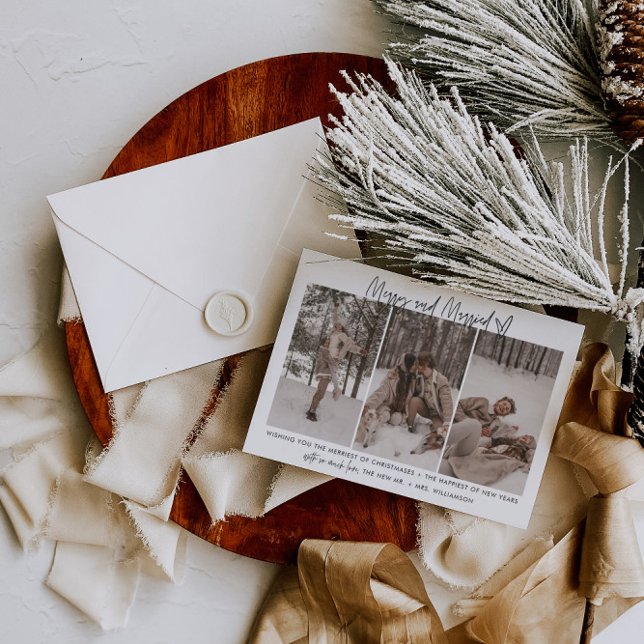 Modern nylanserad merry- och gift Helgdag-kort Julkort (Skapare uppladdad)