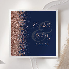 Modern nymarinblå roséguld glitterkant bröllop pappersservett