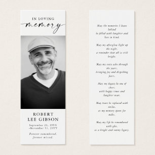 Modern Obitual Photo Funeral Memorial Bookmark Litet Visitkort