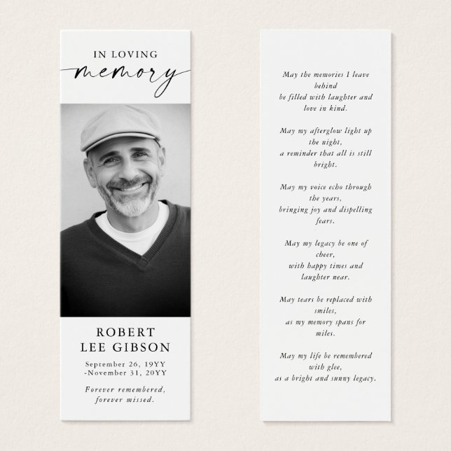 Modern Obitual Photo Funeral Memorial Bookmark Litet Visitkort (Framsida & baksida)