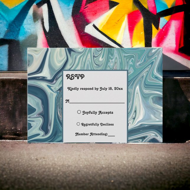 Modern Ocean Blue Vågar Pastel Abstrakt Bröllop OSA Kort (Skapare uppladdad)