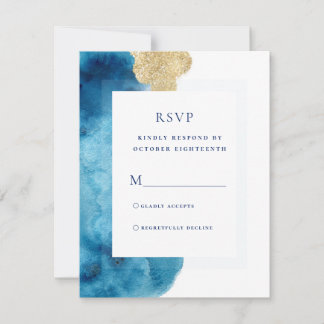 Modern Ocean Blue Watercolor Gold Response Card OSA Kort