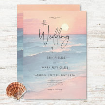 Modern Ocean Sunset Watercolor Beach Wedand
