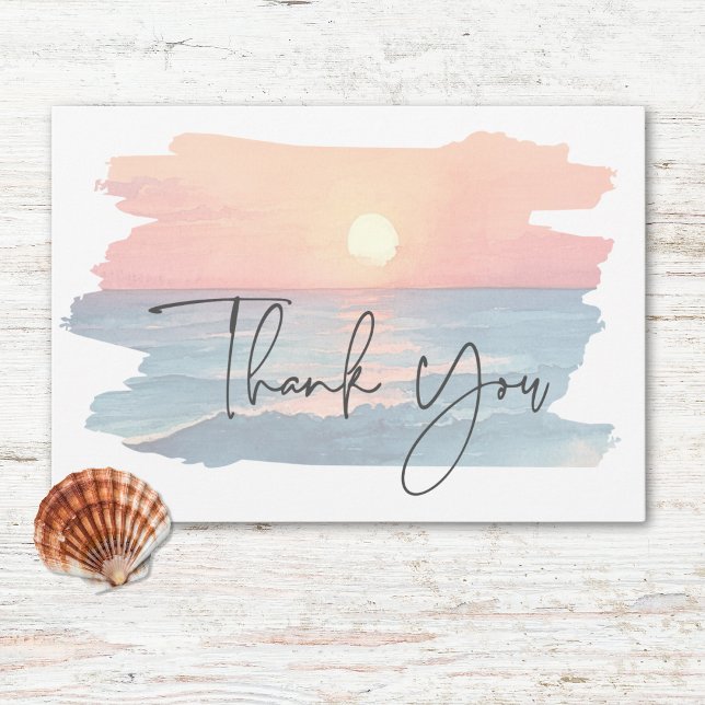 Modern Ocean Sunset Watercolor Beach Wedand Tack Kort (Modern Ocean Sunset Watercolor Beach Wedding Thank You Card)