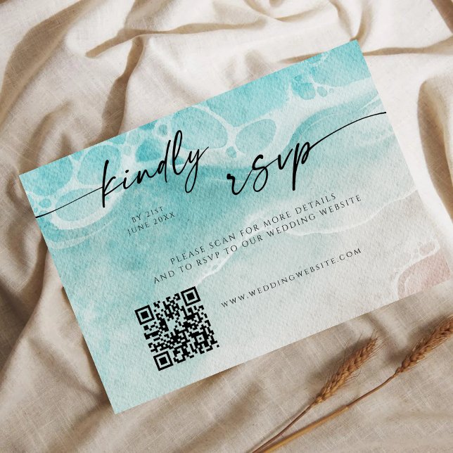 Modern Ocean Tid Bröllop QR-kod RSVP-kort Spara Datumet (Skapare uppladdad)