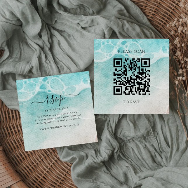 Modern Ocean Tid Bröllop QR-kod RSVP-kort Tilläggskort (Skapare uppladdad)