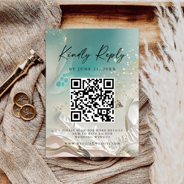 Modern Ocean Tid Bröllops QR-kod RSVP-kort Spara Datumet (Skapare uppladdad)