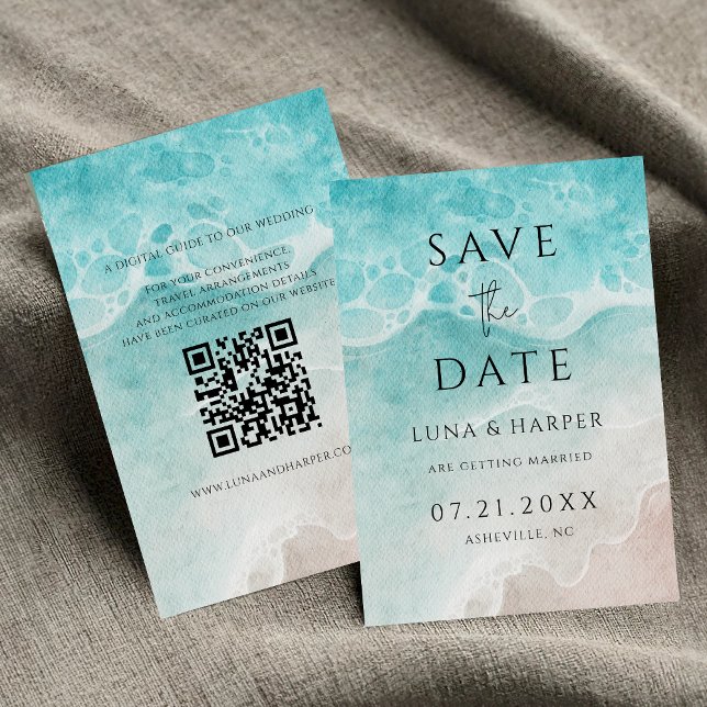 Modern Ocean Tide Watercolor Bröllop Save the Date (Skapare uppladdad)
