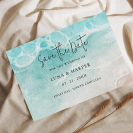 Modern Ocean Tide Watercolor Wedding Spara Datumet