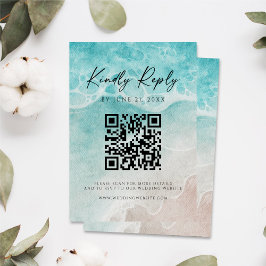 Modern Ocean Tide Wedding QR Code RSVP Card Spara Datumet