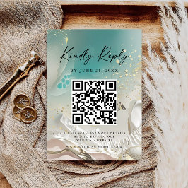 Modern Ocean Tide Wedding QR Code RSVP Card Spara Datumet